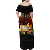 Hawaiian Elements and Polynesian Tattoo Family Matching Off Shoulder Maxi Dress and Hawaiian Shirt LT03 - Polynesian Pride