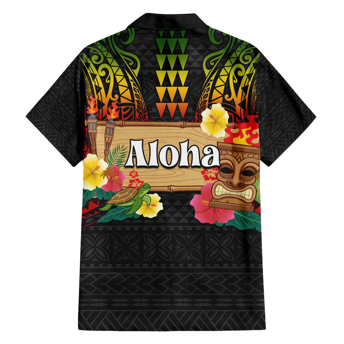 Hawaiian Elements and Polynesian Tattoo Family Matching Off Shoulder Short Dress and Hawaiian Shirt LT03 - Polynesian Pride