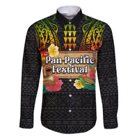 Hawaiian Elements and Polynesian Tattoo Family Matching Off Shoulder Short Dress and Hawaiian Shirt LT03 Dad's Shirt - Long Sleeve Black - Polynesian Pride