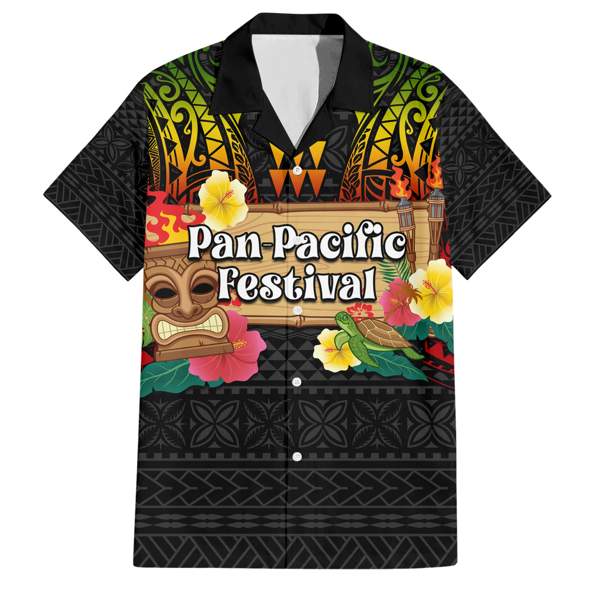 Hawaiian Elements and Polynesian Tattoo Family Matching Short Sleeve Bodycon Dress and Hawaiian Shirt LT03 Dad's Shirt - Short Sleeve Black - Polynesian Pride