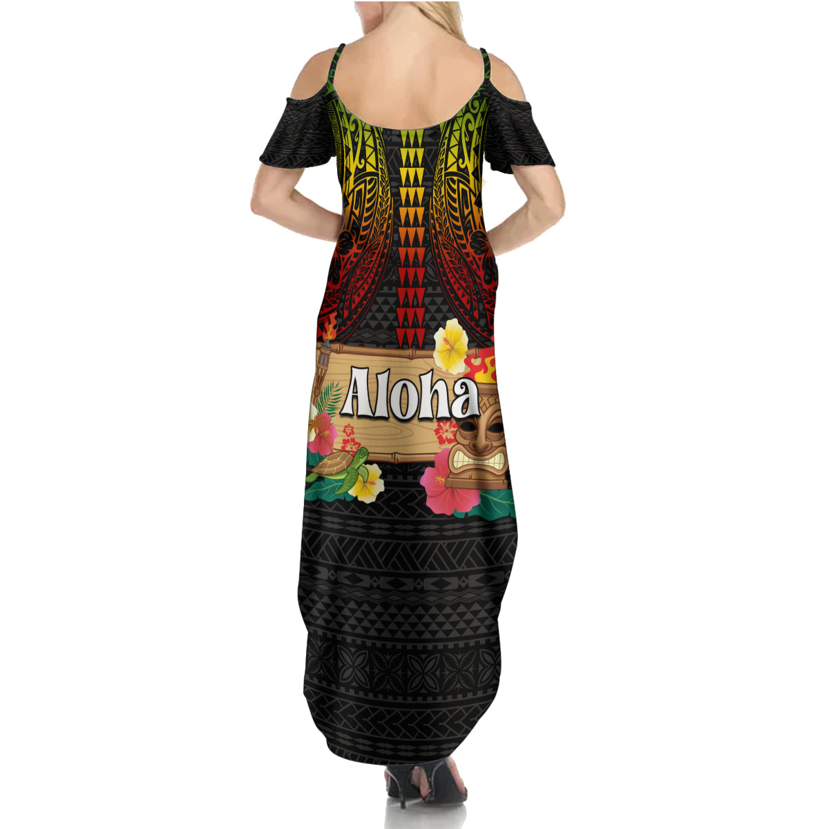 Hawaiian Elements and Polynesian Tattoo Family Matching Summer Maxi Dress and Hawaiian Shirt LT03 - Polynesian Pride