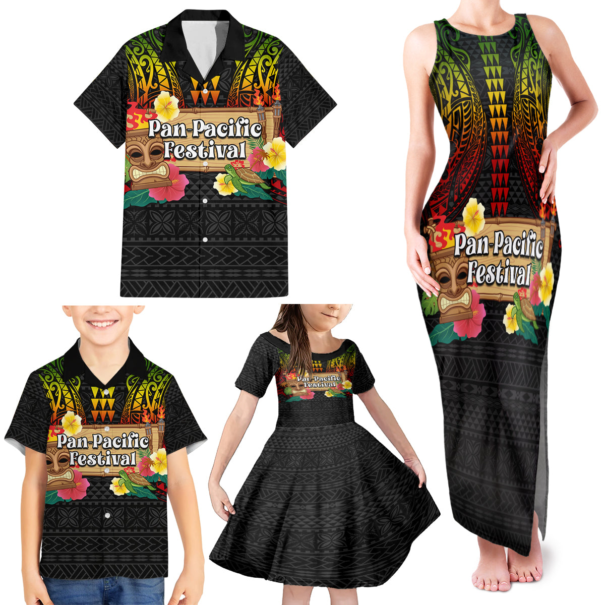 Hawaiian Elements and Polynesian Tattoo Family Matching Tank Maxi Dress and Hawaiian Shirt LT03 - Polynesian Pride