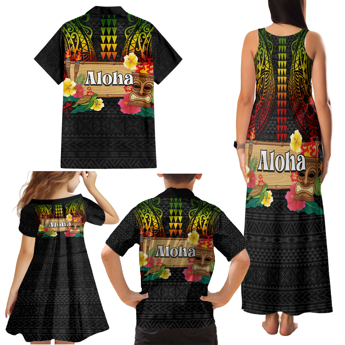 Hawaiian Elements and Polynesian Tattoo Family Matching Tank Maxi Dress and Hawaiian Shirt LT03 - Polynesian Pride