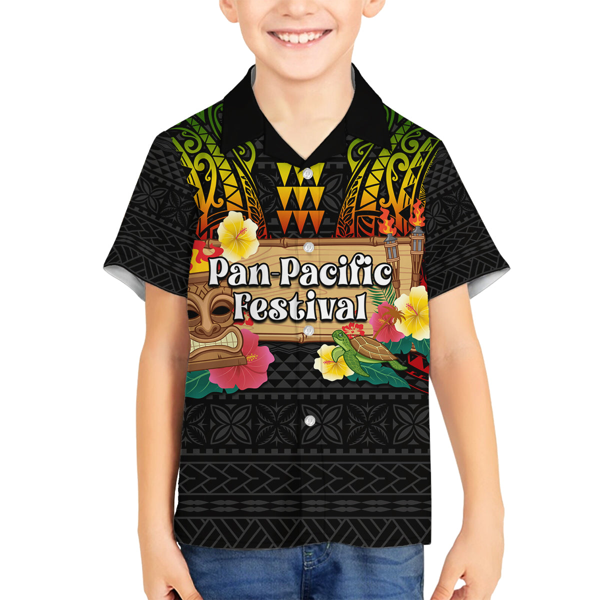 Hawaiian Elements and Polynesian Tattoo Family Matching Tank Maxi Dress and Hawaiian Shirt LT03 Son's Shirt Black - Polynesian Pride