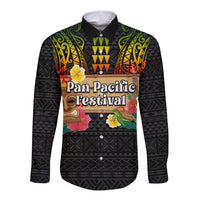 Hawaii Pan-Pacific Festival Long Sleeve Button Shirt Hawaiian Elements and Polynesian Tattoo