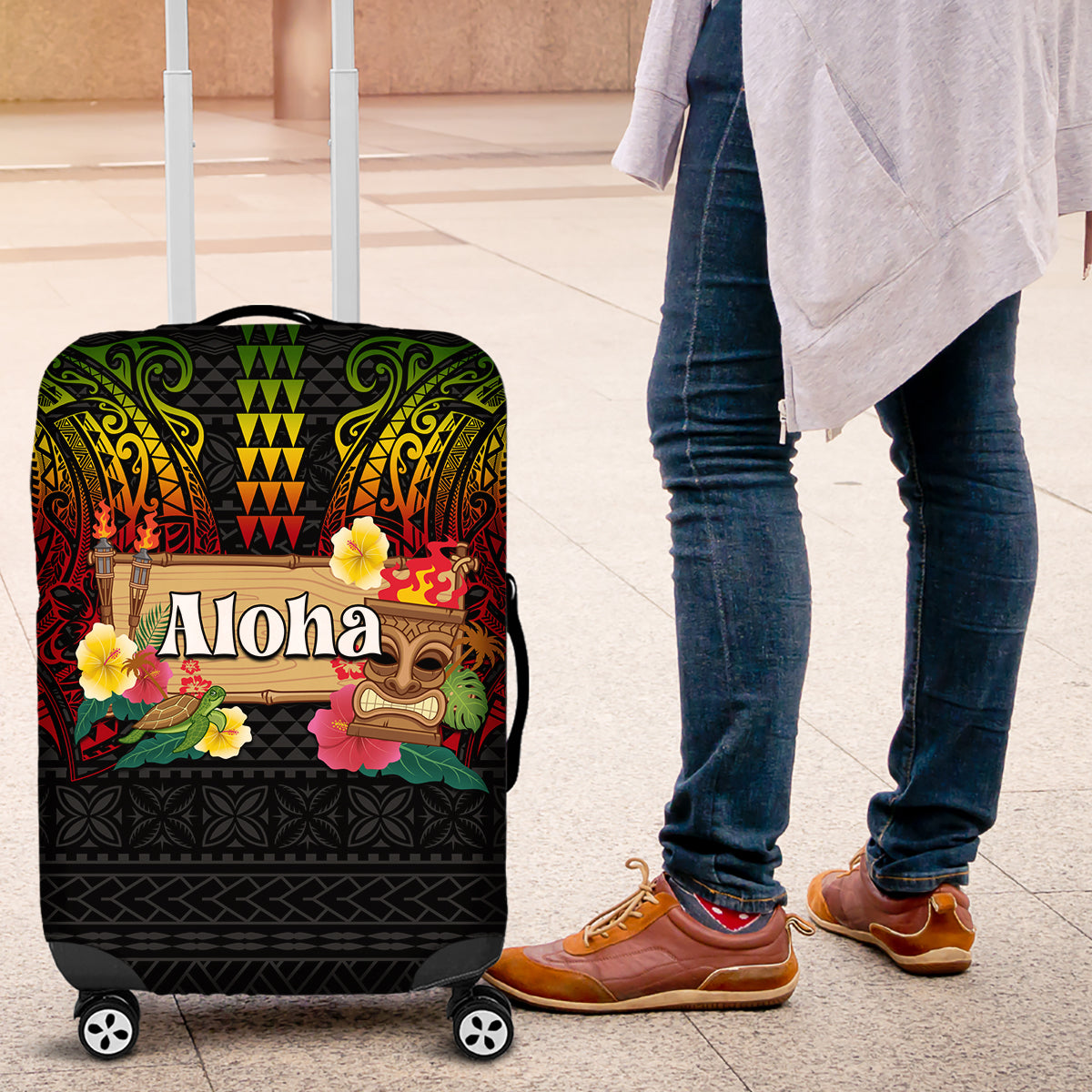 Hawaiian Elements and Polynesian Tattoo Luggage Cover LT03 Black - Polynesian Pride