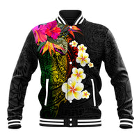Hawaii Plumeria Baseball Jacket Polynesian Tattoo and Hibiscus