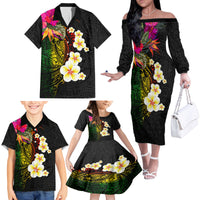 Hawaii Plumeria Family Matching Off The Shoulder Long Sleeve Dress and Hawaiian Shirt Polynesian Tattoo and Hibiscus LT03 - Polynesian Pride