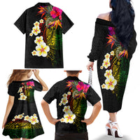 Hawaii Plumeria Family Matching Off The Shoulder Long Sleeve Dress and Hawaiian Shirt Polynesian Tattoo and Hibiscus LT03 - Polynesian Pride