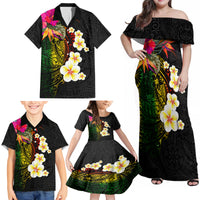 Hawaii Plumeria Family Matching Off Shoulder Maxi Dress and Hawaiian Shirt Polynesian Tattoo and Hibiscus LT03 - Polynesian Pride