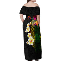Hawaii Plumeria Family Matching Off Shoulder Maxi Dress and Hawaiian Shirt Polynesian Tattoo and Hibiscus LT03 - Polynesian Pride