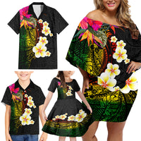 Hawaii Plumeria Family Matching Off Shoulder Short Dress and Hawaiian Shirt Polynesian Tattoo and Hibiscus LT03 - Polynesian Pride