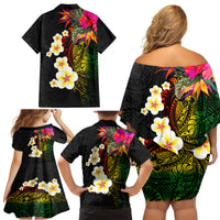 Hawaii Plumeria Family Matching Off Shoulder Short Dress and Hawaiian Shirt Polynesian Tattoo and Hibiscus LT03 - Polynesian Pride