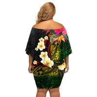 Hawaii Plumeria Family Matching Off Shoulder Short Dress and Hawaiian Shirt Polynesian Tattoo and Hibiscus LT03 - Polynesian Pride