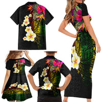 Hawaii Plumeria Family Matching Short Sleeve Bodycon Dress and Hawaiian Shirt Polynesian Tattoo and Hibiscus LT03 - Polynesian Pride