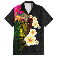 Hawaii Plumeria Family Matching Short Sleeve Bodycon Dress and Hawaiian Shirt Polynesian Tattoo and Hibiscus LT03 Dad's Shirt - Short Sleeve Black - Polynesian Pride