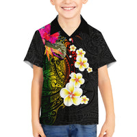 Hawaii Plumeria Family Matching Short Sleeve Bodycon Dress and Hawaiian Shirt Polynesian Tattoo and Hibiscus LT03 Son's Shirt Black - Polynesian Pride