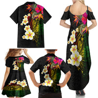Hawaii Plumeria Family Matching Summer Maxi Dress and Hawaiian Shirt Polynesian Tattoo and Hibiscus LT03 - Polynesian Pride