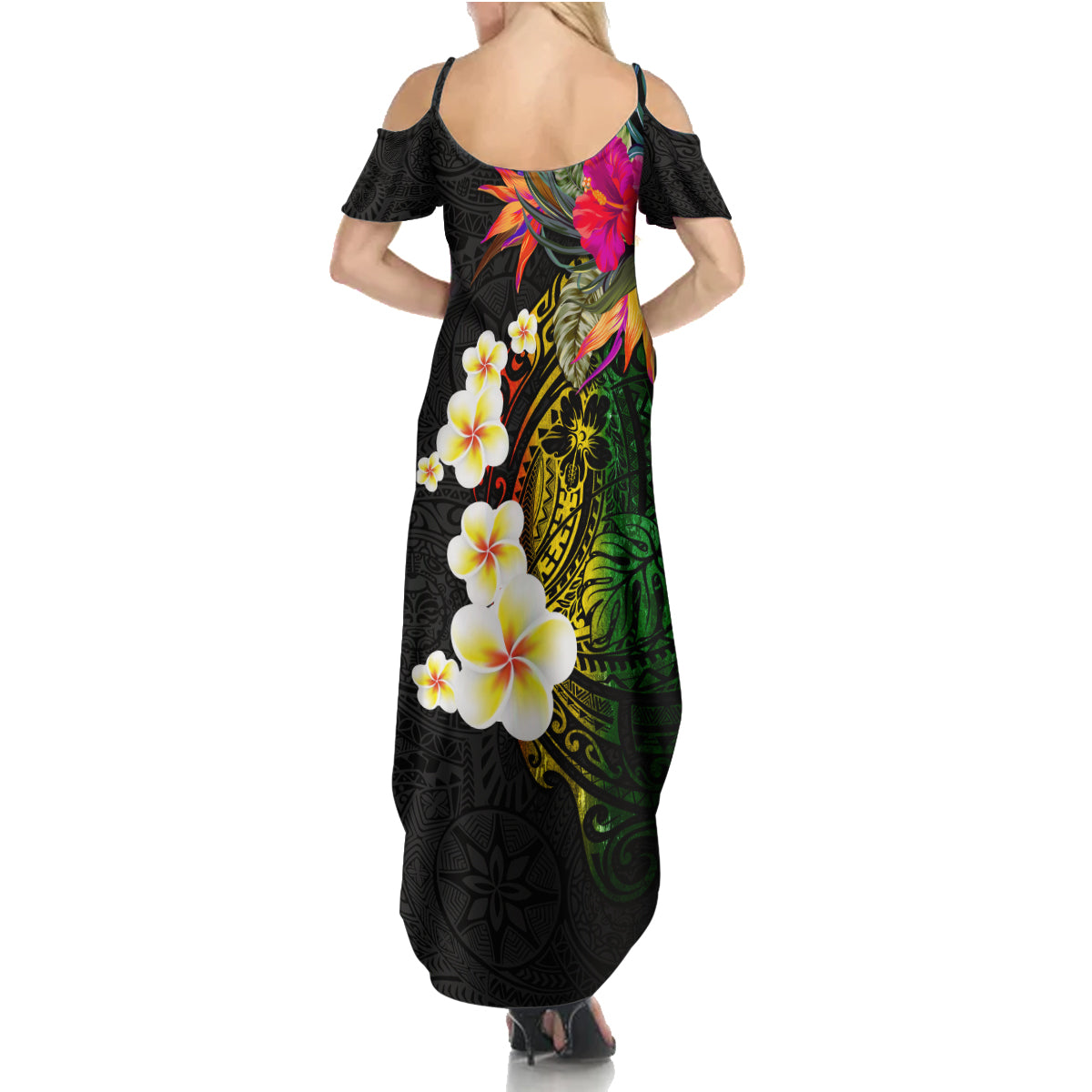 Hawaii Plumeria Family Matching Summer Maxi Dress and Hawaiian Shirt Polynesian Tattoo and Hibiscus LT03 - Polynesian Pride