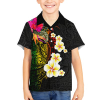 Hawaii Plumeria Family Matching Summer Maxi Dress and Hawaiian Shirt Polynesian Tattoo and Hibiscus LT03 Son's Shirt Black - Polynesian Pride