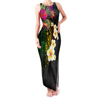 Hawaii Plumeria Family Matching Tank Maxi Dress and Hawaiian Shirt Polynesian Tattoo and Hibiscus LT03 Mom's Dress Black - Polynesian Pride