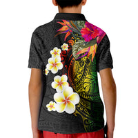 Hawaii Plumeria Kid Polo Shirt Polynesian Tattoo and Hibiscus