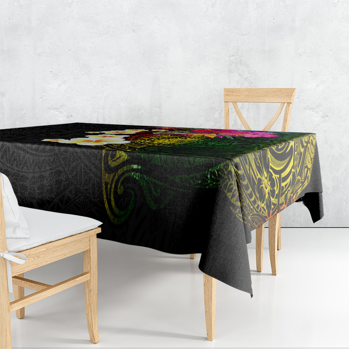 Hawaii Plumeria Tablecloth Polynesian Tattoo and Hibiscus