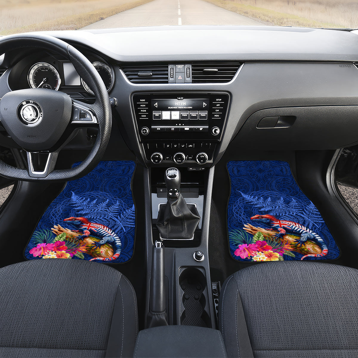 New Zealand Tuatara Car Mats Silver Fern Hibiscus and Tribal Maori Pattern Blue Color