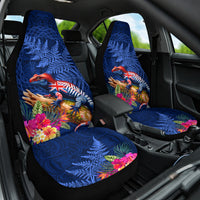 New Zealand Tuatara Car Seat Cover Silver Fern Hibiscus and Tribal Maori Pattern Blue Color LT03 One Size Blue - Polynesian Pride
