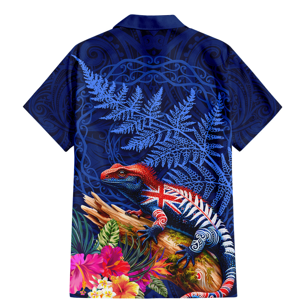 New Zealand Tuatara Family Matching Mermaid Dress and Hawaiian Shirt Silver Fern Hibiscus and Tribal Maori Pattern Blue Color LT03 - Polynesian Pride