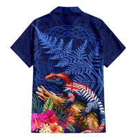 New Zealand Tuatara Family Matching Mermaid Dress and Hawaiian Shirt Silver Fern Hibiscus and Tribal Maori Pattern Blue Color LT03 - Polynesian Pride
