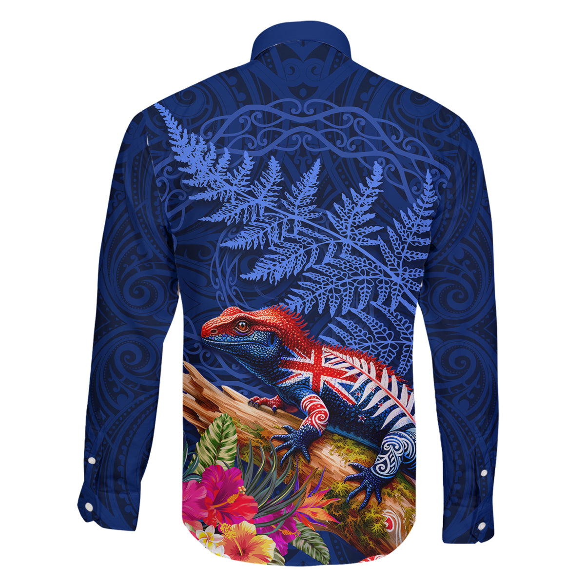New Zealand Tuatara Family Matching Mermaid Dress and Hawaiian Shirt Silver Fern Hibiscus and Tribal Maori Pattern Blue Color LT03 - Polynesian Pride