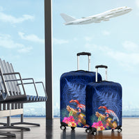 New Zealand Tuatara Luggage Cover Silver Fern Hibiscus and Tribal Maori Pattern Blue Color LT03 - Polynesian Pride