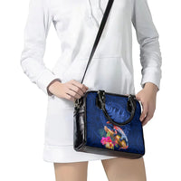 New Zealand Tuatara Shoulder Handbag Silver Fern Hibiscus and Tribal Maori Pattern Blue Color