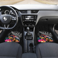 New Zealand Tuatara Car Mats Silver Fern Hibiscus and Tribal Maori Pattern Black Color