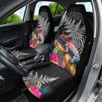 New Zealand Tuatara Car Seat Cover Silver Fern Hibiscus and Tribal Maori Pattern Black Color LT03 - Polynesian Pride