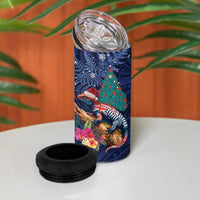 New Zealand Tuatara Christmas 4 in 1 Can Cooler Tumbler Silver Fern and Xmas Pohutukawa Tree Blue Color LT03 - Polynesian Pride