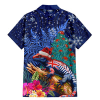 New Zealand Tuatara Christmas Family Matching Mermaid Dress and Hawaiian Shirt Silver Fern and Xmas Pohutukawa Tree Blue Color LT03 - Polynesian Pride