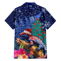 New Zealand Tuatara Christmas Family Matching Off Shoulder Short Dress and Hawaiian Shirt Silver Fern and Xmas Pohutukawa Tree Blue Color LT03 - Polynesian Pride