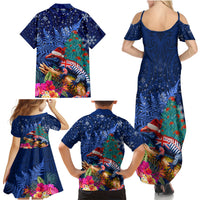 New Zealand Tuatara Christmas Family Matching Summer Maxi Dress and Hawaiian Shirt Silver Fern and Xmas Pohutukawa Tree Blue Color LT03 - Polynesian Pride