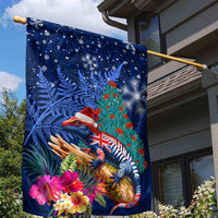 New Zealand Tuatara Christmas Garden Flag Silver Fern and Xmas Pohutukawa Tree Blue Color LT03 - Polynesian Pride