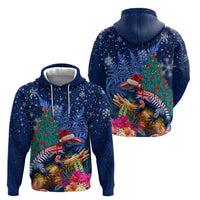 New Zealand Tuatara Christmas Hoodie Silver Fern and Xmas Pohutukawa Tree Blue Color LT03 - Polynesian Pride