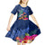 New Zealand Tuatara Christmas Kid Short Sleeve Dress Silver Fern and Xmas Pohutukawa Tree Blue Color