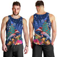 New Zealand Tuatara Christmas Men Tank Top Silver Fern and Xmas Pohutukawa Tree Blue Color LT03 - Polynesian Pride