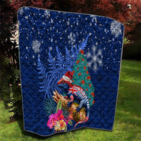 New Zealand Tuatara Christmas Quilt Silver Fern and Xmas Pohutukawa Tree Blue Color