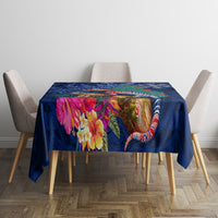 New Zealand Tuatara Christmas Tablecloth Silver Fern and Xmas Pohutukawa Tree Blue Color
