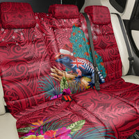 New Zealand Tuatara Christmas Back Car Seat Cover Silver Fern and Xmas Pohutukawa Tree Red Color LT03 - Polynesian Pride