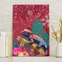 New Zealand Tuatara Christmas Canvas Wall Art Silver Fern and Xmas Pohutukawa Tree Red Color LT03 Without Frame Red - Polynesian Pride
