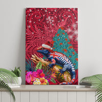 New Zealand Tuatara Christmas Canvas Wall Art Silver Fern and Xmas Pohutukawa Tree Red Color LT03 - Polynesian Pride