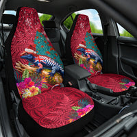 New Zealand Tuatara Christmas Car Seat Cover Silver Fern and Xmas Pohutukawa Tree Red Color LT03 One Size Red - Polynesian Pride
